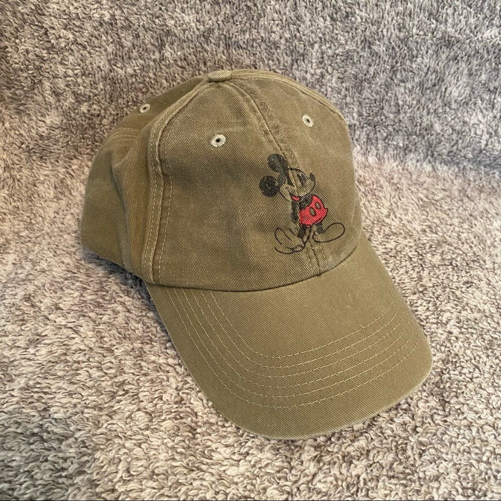 Authentic Distressed Disney Mickey Mouse Ballcap Olive Green
